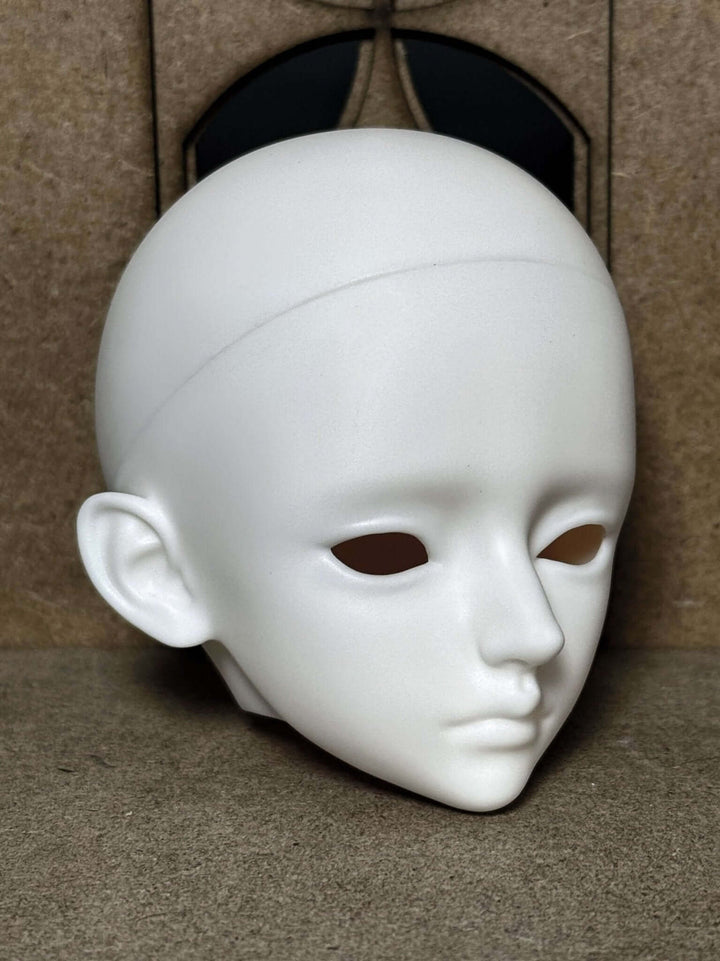 Left side view of Mdoll School Alpha BJD doll head, showing sculpted details and profile