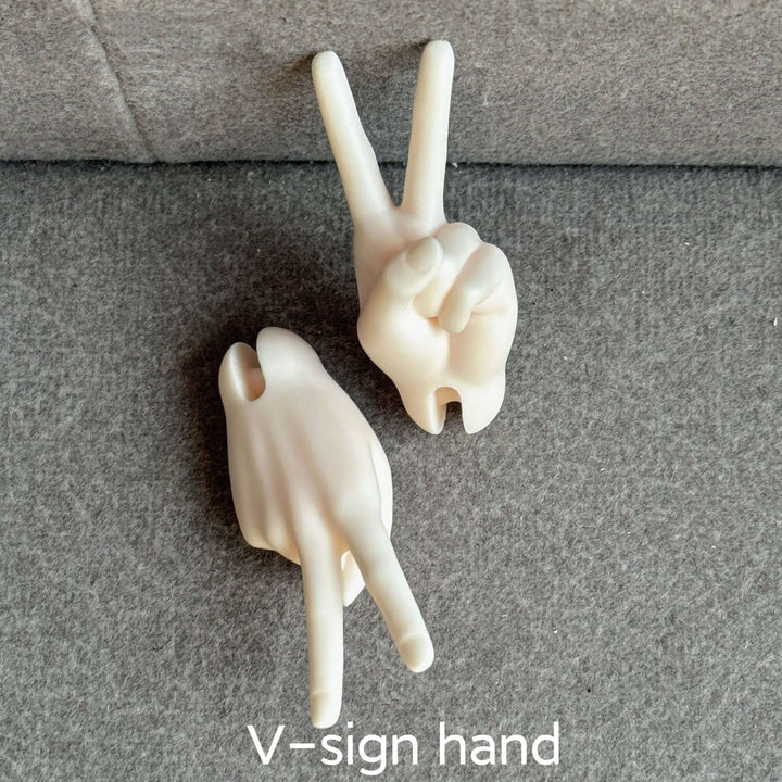 Mdoll School B01 BJD doll with V-sign hand pose, showcasing intricate hand sculpting