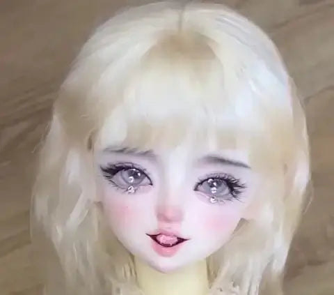 Lucia BJD doll head, featuring an intricate faceup with detailed lips and eye makeup