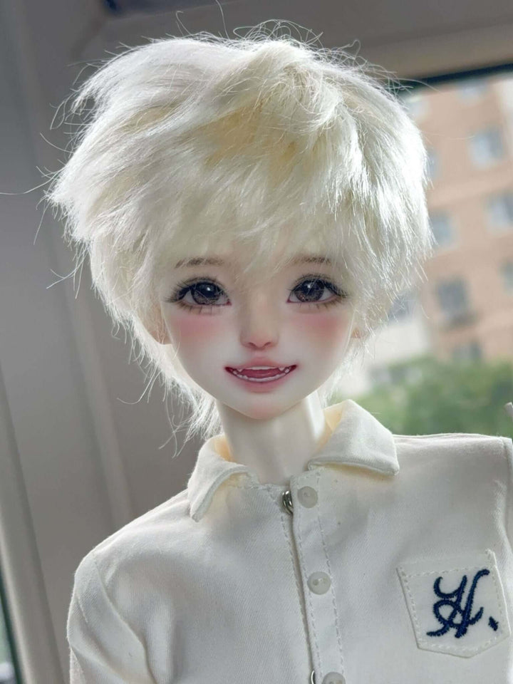 Muhan’s Puppy BJD doll with hand-painted faceup and complete outfit, side view