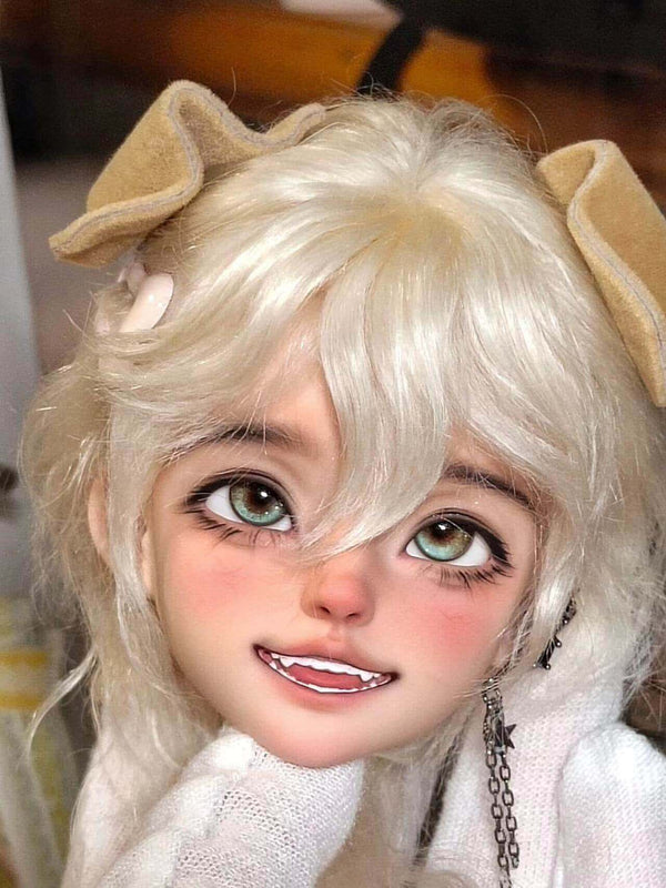 Muhan’s Puppy and MdollSchool B01 BJD doll, fully dressed with makeup, showcasing unique design